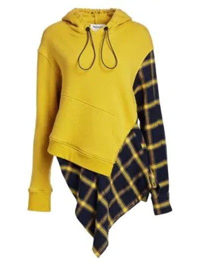 Shop Monse Cascade Flannel Asymmetric Hoodie In Yellow
