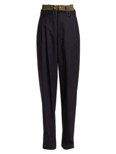 Shop Monse Women's Pinstripe Drawstring Stretch Wool Trousers In Black White