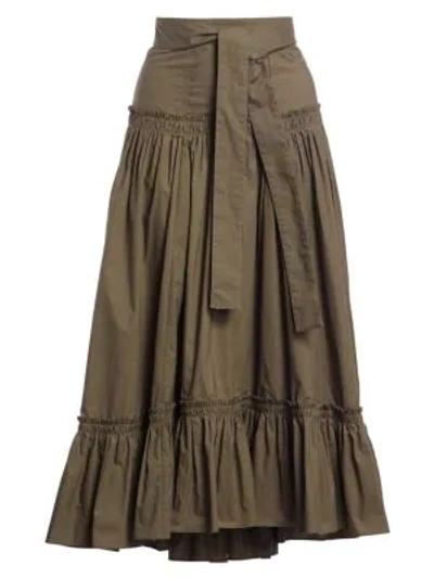 Shop Proenza Schouler Cotton Poplin Ruffle Midi Skirt In Military