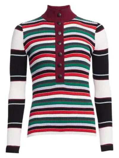 Shop Proenza Schouler Women's Ribbed Rugby Striped Turtleneck Sweater In White Black Multi
