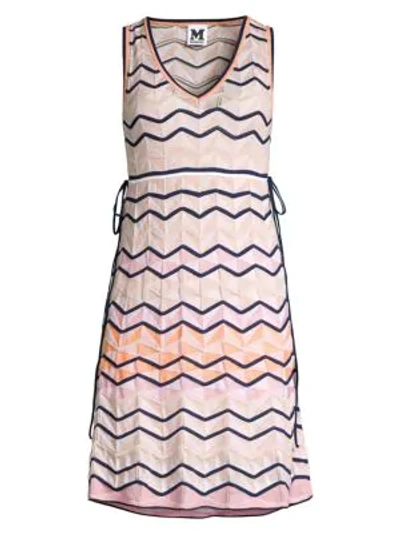 Shop M Missoni Women's Multicolor Scalloped Chevron Knit A-line Dress In White Stripe