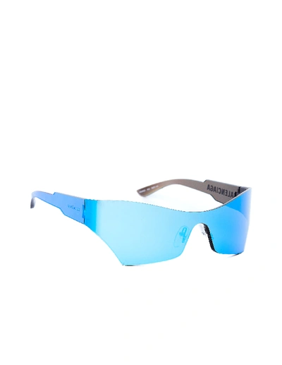 Shop Balenciaga Blue Mirrored Mono Cat Sunglasses