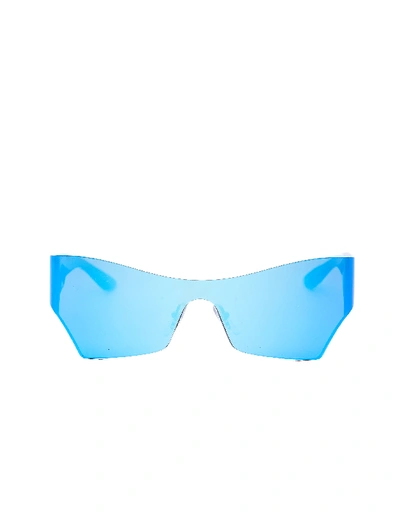 Shop Balenciaga Blue Mirrored Mono Cat Sunglasses