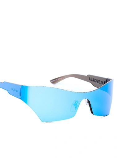 Shop Balenciaga Blue Mirrored Mono Cat Sunglasses