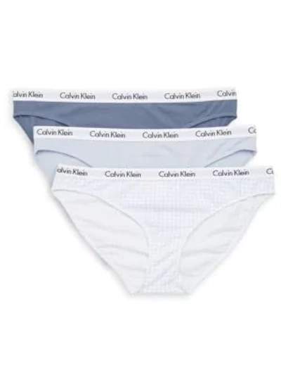 Shop Calvin Klein 3-pack Gingham Bikini Panties In Grey Multi