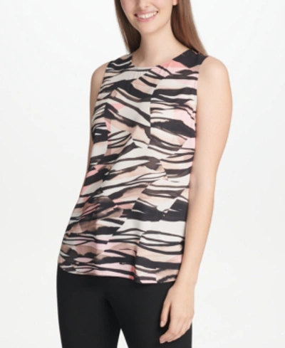 Shop Dkny Printed Sleeveless Top In Black/guava
