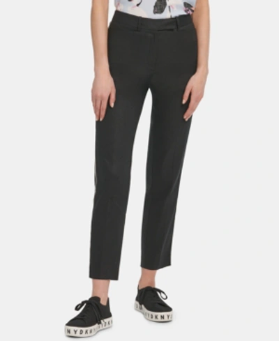 Shop Dkny Contrast-piping Straight-leg Pants In Black/ivory