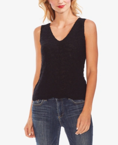 Shop Vince Camuto Wave-stitched Sweater Top In Rich Black