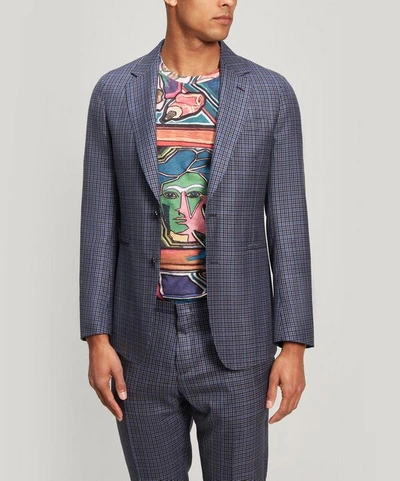 Shop Paul Smith Micro Check Wool And Silk-blend Blazer In Blue
