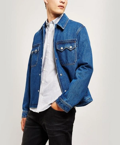 Shop Ami Alexandre Mattiussi Cowboy Denim Popper Jacket In Blue