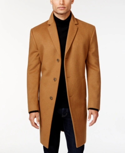 Shop Kenneth Cole Men's Raburn Wool-blend Over Coat Slim-fit In Camel
