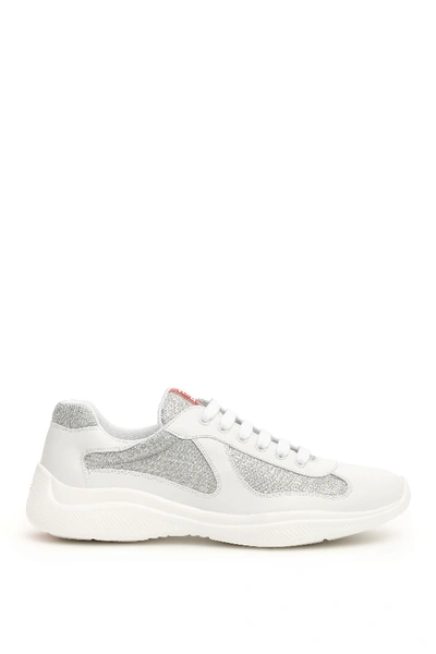 Shop Prada Americas Cup Sneakers In Bianco Argento (white)