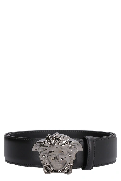 Shop Versace Medusa Head Leather Belt In Black