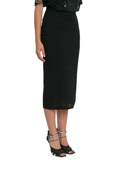 Shop Fendi Ff Knitted Straight-cut Longuette Skirt In Nero