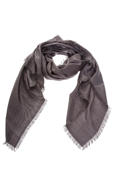 Shop Fendi Gray Silk & Wool Monogram Shawl