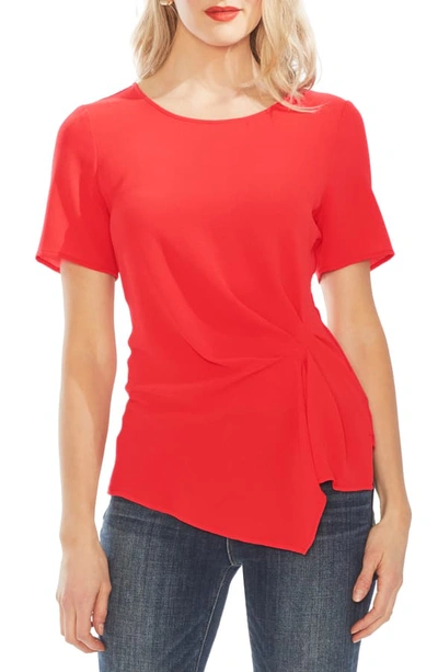 Shop Vince Camuto Side Pleat Mixed Media Blouse In Crimson Red