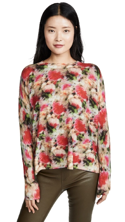 Shop Adam Lippes Floral Crew Neck Cashmere Sweater In Multi Floral