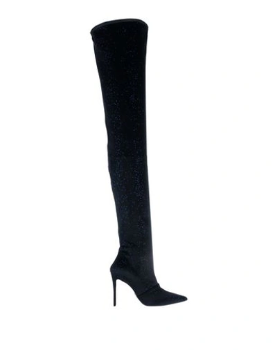 Shop Balmain Woman Knee Boots Black Size 9.5 Textile Fibers