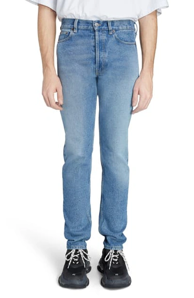 Shop Balenciaga Narrow Leg Jeans In Double Stonewash Indigo