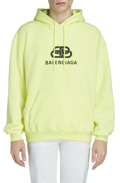 Shop Balenciaga Bb Logo Hooded Sweatshirt In Lime