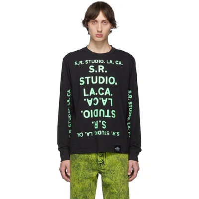 Shop S.r. Studio. La. Ca. Black And Green Unlimited S.r.s. Double Logo Basic Long Sleeve T-shirt In Blkmi Blkmi