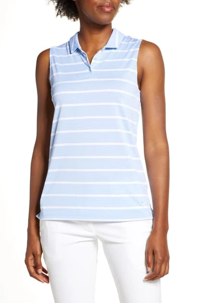 Shop Nike Dri-fit Stripe Sleeveless Polo In Light Blue/ White