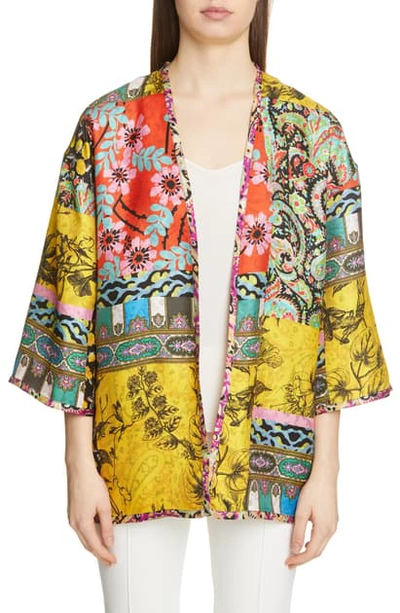 Shop Etro Reversible Paisley & Patchwork Print Open Front Jacket In Yellow