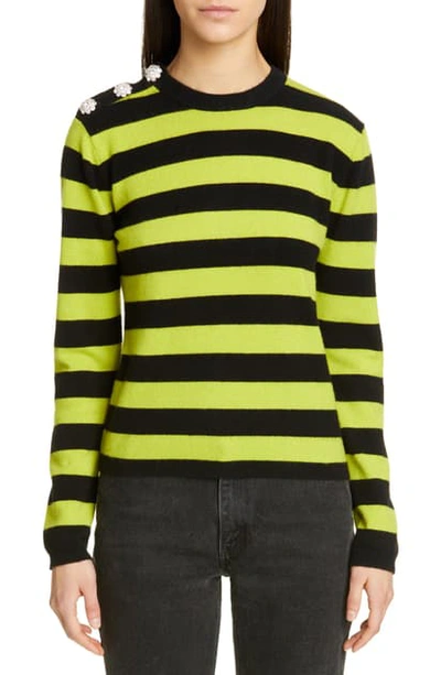 Shop Ganni Stripe Cashmere Sweater In Neon Maize