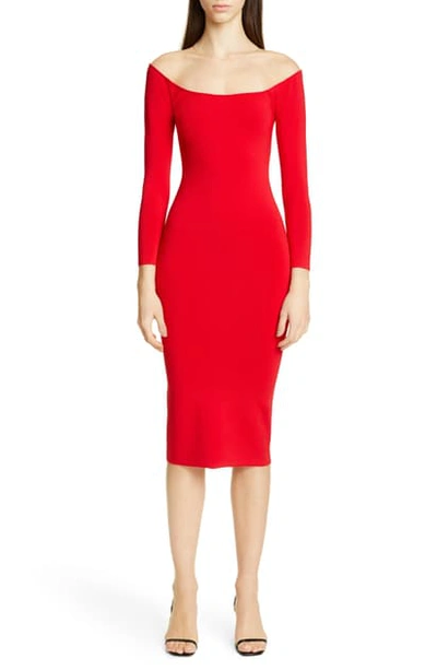 Shop Alexander Wang Long Sleeve Illusion Neck Body-con Sweater Dress In Red