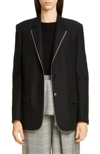 Shop Alexander Wang Zipper Trim Oversized Wool Blend Blazer In Black