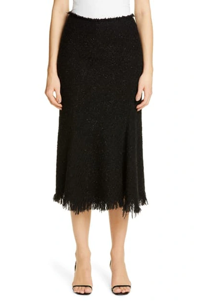 Shop Alexander Wang Metallic Wool Blend Fringe Tweed Midi Skirt In Black