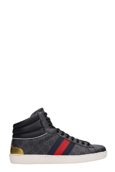 Shop Gucci Grey Canvas Ace High-top Sneakers