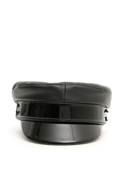 Shop Ruslan Baginskiy Baker Boy Leather Hat In Black (black)