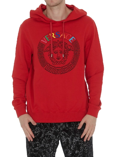 Shop Versace Logo Rainbow Hoodie In Red