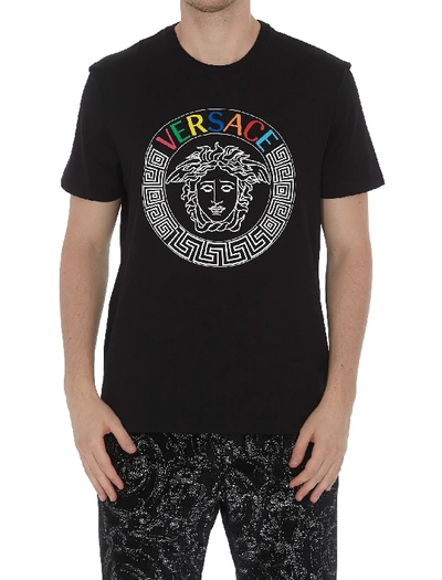 Shop Versace Logo Rainbow T-shirt In Black