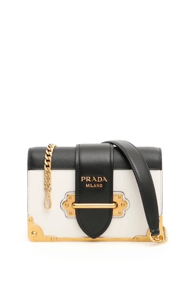 Shop Prada Cahier Bag In Bianco Nero (white)