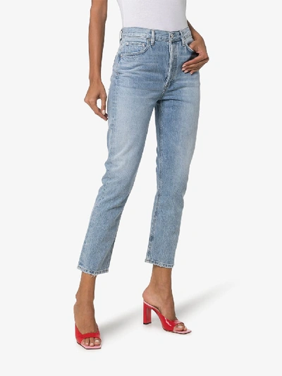 Shop Agolde Riley High Waist Cropped Jeans In Blue