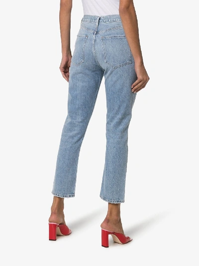 Shop Agolde Riley High Waist Cropped Jeans In Blue