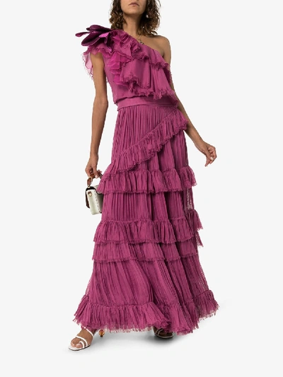 Shop Johanna Ortiz God Of The Night One Shoulder Silk Dress In Pink