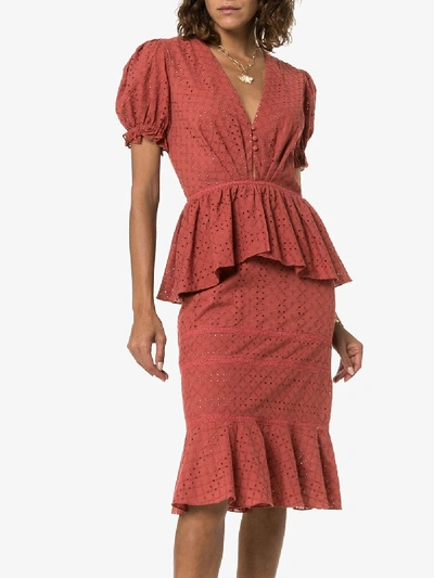 Shop Johanna Ortiz Dandyism Broderie Anglaise Tea Dress In Red