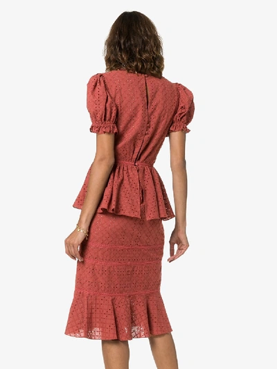 Shop Johanna Ortiz Dandyism Broderie Anglaise Tea Dress In Red