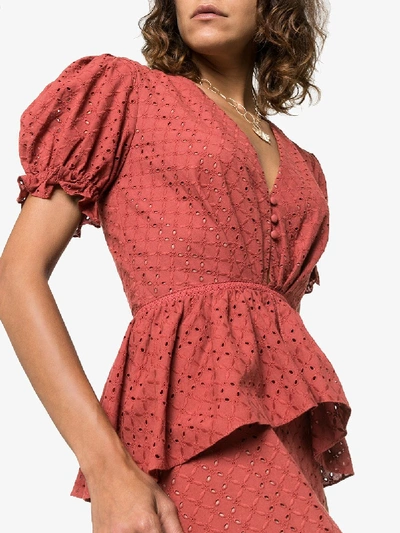 Shop Johanna Ortiz Dandyism Broderie Anglaise Tea Dress In Red