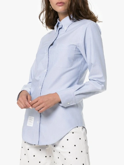 Shop Thom Browne Long Sleeve Button Down Cotton Shirt In Blue