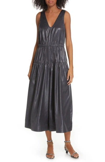 Shop Tibi Liquid Drape Tiered Jumpsuit In Pearl Black