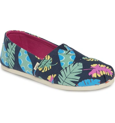 Shop Toms Classic Canvas Slip-on In Navy Tropical Leaves Fabric