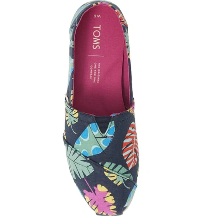 Shop Toms Classic Canvas Slip-on In Navy Tropical Leaves Fabric