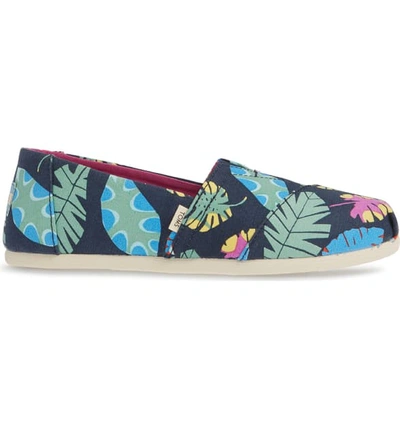 Shop Toms Classic Canvas Slip-on In Navy Tropical Leaves Fabric