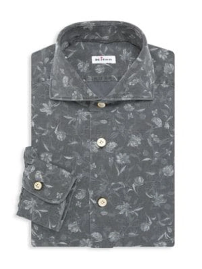 Shop Kiton Contemporary-fit Floral Print Dress Shirt In Grey Flower