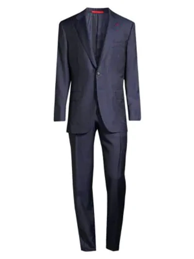 Shop Isaia Regular-fit Pinstripe Wool Suit In Navy