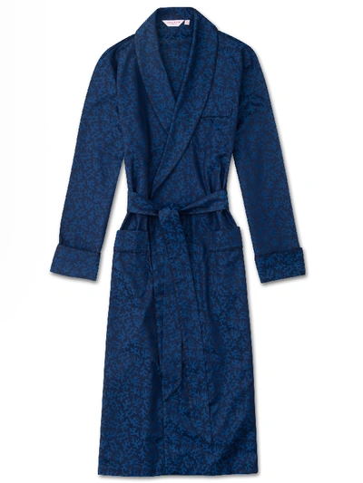 Shop Derek Rose Men's Piped Dressing Gown Paris 16 Cotton Jacquard Navy